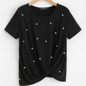 Pearl Embellished Twist Front Tee